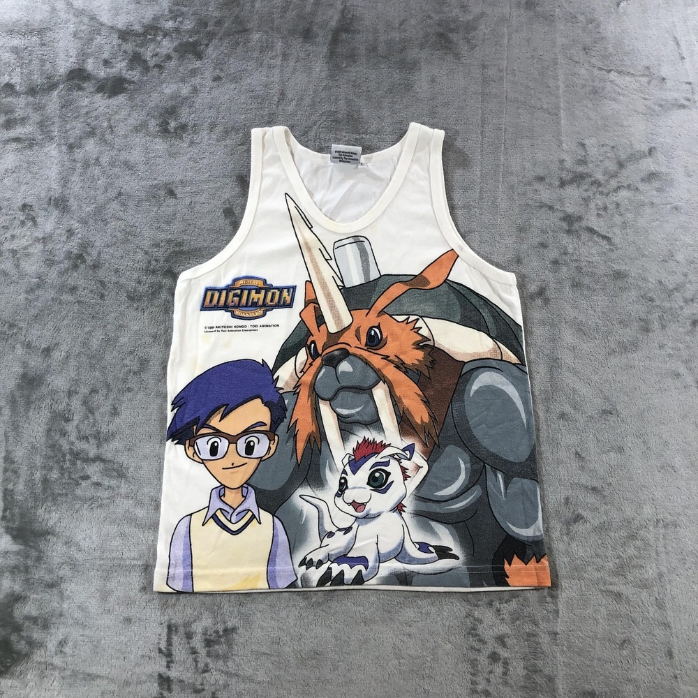 Vtg Digimon Monsters Shirt Kids Large White Tank Top Anime Graphic 1999